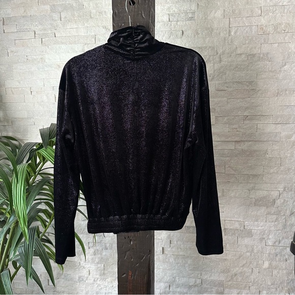 EMPORIO ARMANI Black Glitter Velvet Turtleneck Cowl Long Sleeve Blouse 44 - Picture 2 of 9